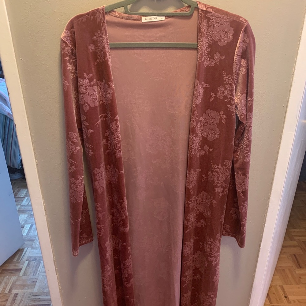 Long velour cardigan